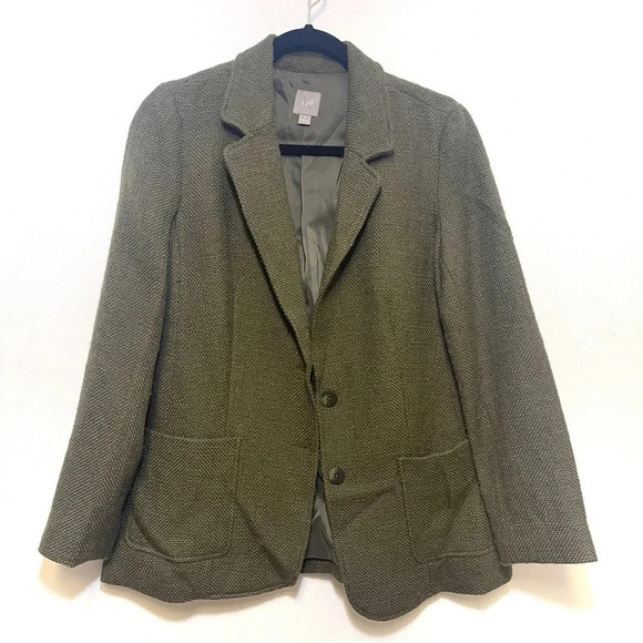 J.Jill Wool Blend Blazer Suit Jacket - Green Twill Woven Coat Business Casual - Picture 1 of 4